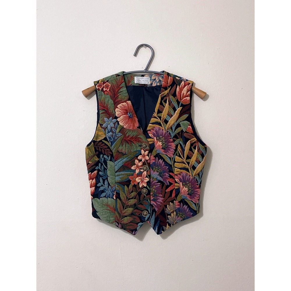 DONCASTER Vintage Boho Artistic 90's Tapestry Floral Vest Size 2  Multi Color - Picture 2 of 8